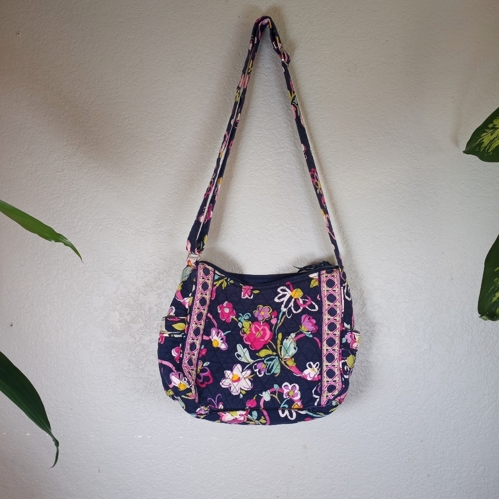 Vera Bradley Quilted Classic Floral Butterfly Navy Pink White Boho Crossbody Bag